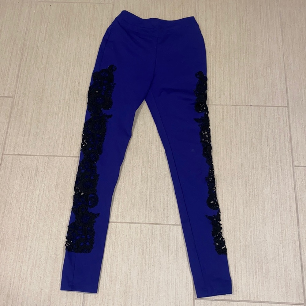 Stella & Jamie Blue Lace Accent Leggings Size XS